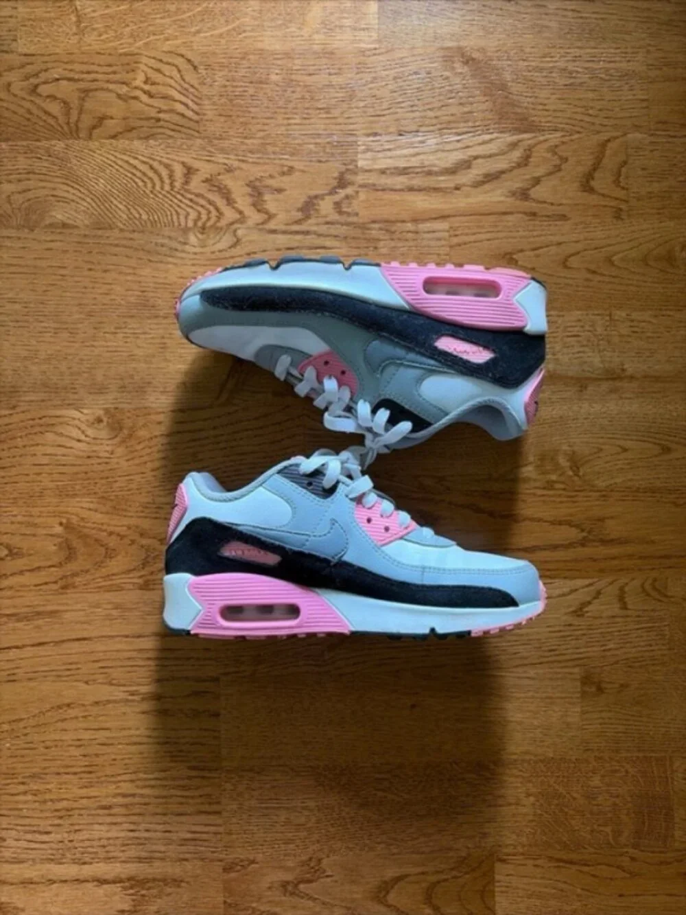 Nike Air Max 90 Shoe Y 4.5 EU 36.5 Sneaker Low Top White Gray Black Pink Girls